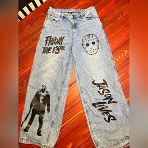🚨Friday the 13th Jason Vorhees Lives Womens Size 11 Baggy Wide Leg Jeans Denim